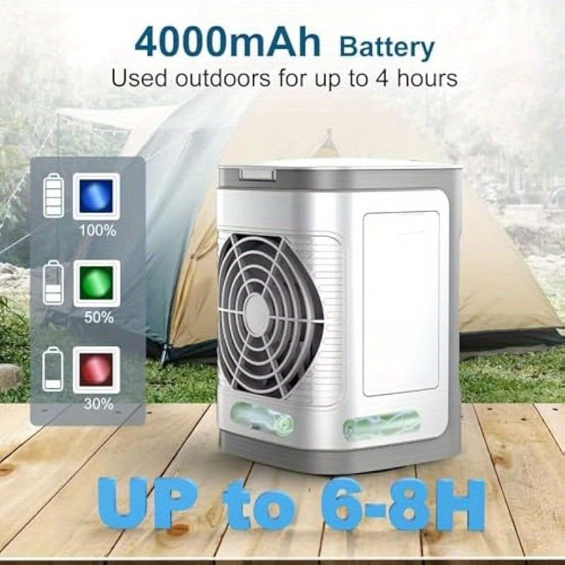 Portable Mini Air Conditioner 3in1 Personal Small Ac Unit Cooler with Charge 3 Speed USB Powered Desk Fan 7 Colors Light Swamp Evaporative Windowless Humidifier for Room Office Camping Car